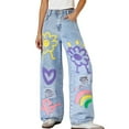 thumbnail image 2 of MAIHAN-Girls Snowflake Washed Jeans - Distressed Printed Wide Leg Pants with Elastic Waist for Teens 7-12 Years, Comfortable Stretch Denim for Everyday Wear(Blue4,7-8Years), 2 of 8