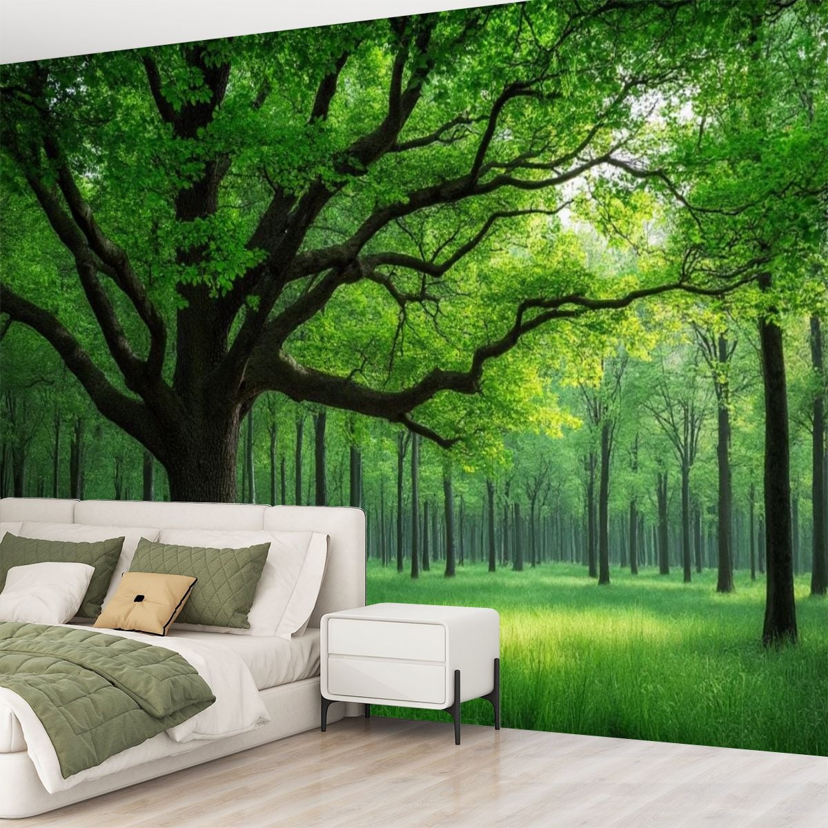 Peel and Stick Wallpaper Tree Lake Green Forest Living Room Bedroom Office Trees Branches Modern Art Wall Mural Decor Self Adhesive and Removable 69in x 98in