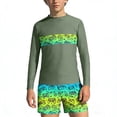 thumbnail image 1 of Bathing Suits for Teens Rash Guard Swimsuits Set for Boys Hawaiian Print Long Sleeve Swim Shirt with Swim Trunks Vacation Modest Two Piece Swim Set for 3-14Years, 1 of 7