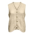 thumbnail image 5 of Women's Sleeveless Button Down Cropped Sweater Vest Cardigan Waistcoat, Scalloped V Neck Knit Vest for Women, Cropped Hollow Out Sweater Vest, Lightweight Textured Knit Beach Vacation Layering Beige, 5 of 5