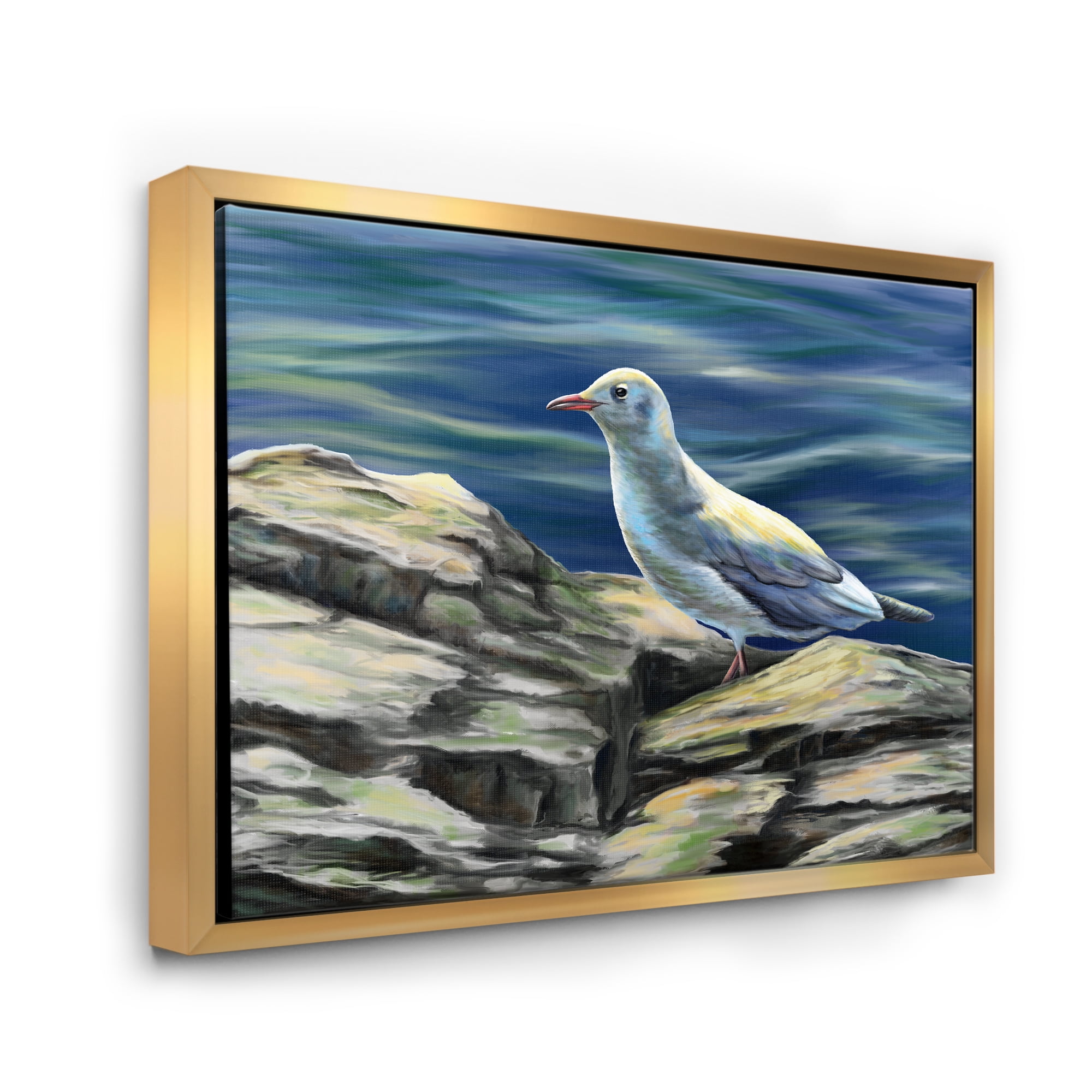 Designart 'Portrait of Seagull Birds By The Sea' Nautical & Coastal Framed Canvas Wall Art Print