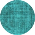 thumbnail image 1 of Ahgly Company Machine Washable Indoor Round Oriental Turquoise Blue Industrial Area Rugs, 8' Round, 1 of 4