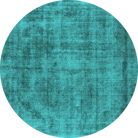 Ahgly Company Machine Washable Indoor Round Oriental Turquoise Blue Industrial Area Rugs, 7' Round
