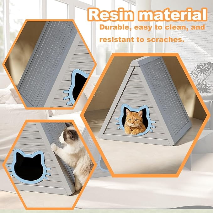 YOSADIER Cat House for Outdoor Weatherproof Shelter Cats Triangle Moisture and Odor Resistant Gray 23.82"D x 25.59"W x 25.67"H