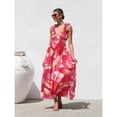 thumbnail image 3 of Women's Summer New Printed V-Neck Full Skirt Spaghetti Strap Long Dress, 3 of 6
