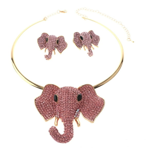 Large Crystal Elephant Necklace Earring Set