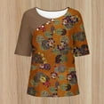 thumbnail image 5 of WREESH Womens T-Shirts Casual Floral Print Pullover Round Neck Short Sleeved Top Orange, 5 of 6