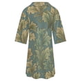 thumbnail image 6 of Elegant Teal Foliage Pattern Womens Dress With Pockets Summer V Neck 3/4 Sleeve Dress Plus Size Loose Dress, 6 of 7