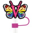 thumbnail image 1 of Tapón de paja a prueba de polvo con forma de mariposa y letras de 10 mm, hebilla decorativa creativa de paja de dibujos animados, tapón de paja de plástico suave de PVC, 1 of 6