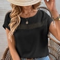 thumbnail image 2 of Camiseta de Mujer Ahuecada Cuello Redondo Liso Casual Cómodo Top de Manga Corta para el Hogar Ocio Diario Negro L, 2 of 8
