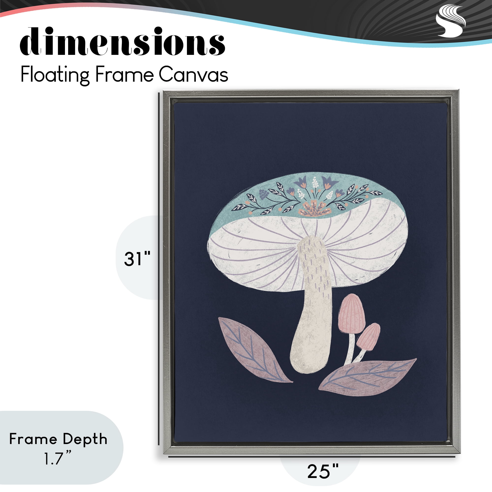 Stupell Industries Floral Cottage Mushroom Gray Framed Floater Canvas Wall Art, design by Metka Hiti
