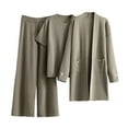 thumbnail image 3 of YOIAVAIOY 3 Piece Outfits for Women Knit Lounge Set Shorts Sleeve Top Cardigan and High Waist Wide Leg Pants Business Casual Matching Set Brown Free Size, 3 of 10