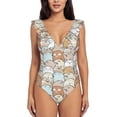 thumbnail image 2 of Yiaed Lovely Bear Print Women's Ruffled One Piece Swimsuit V Neck Swimwear Slimming Monokini for Woman-Small, 2 of 8