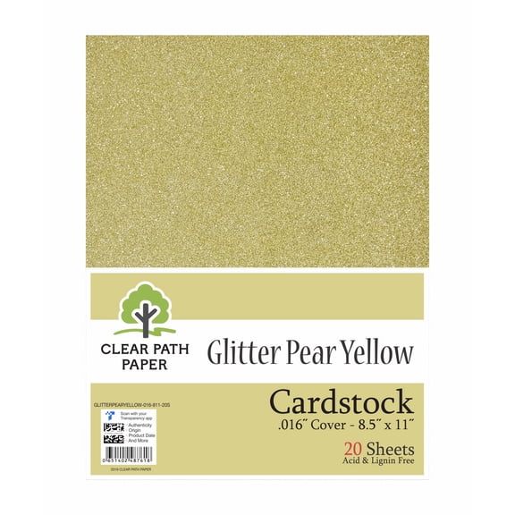 Glitter Pear Yellow Cardstock - 8.5 x 11 inch - .016" Thick - 20 Sheets - Clear Path Paper