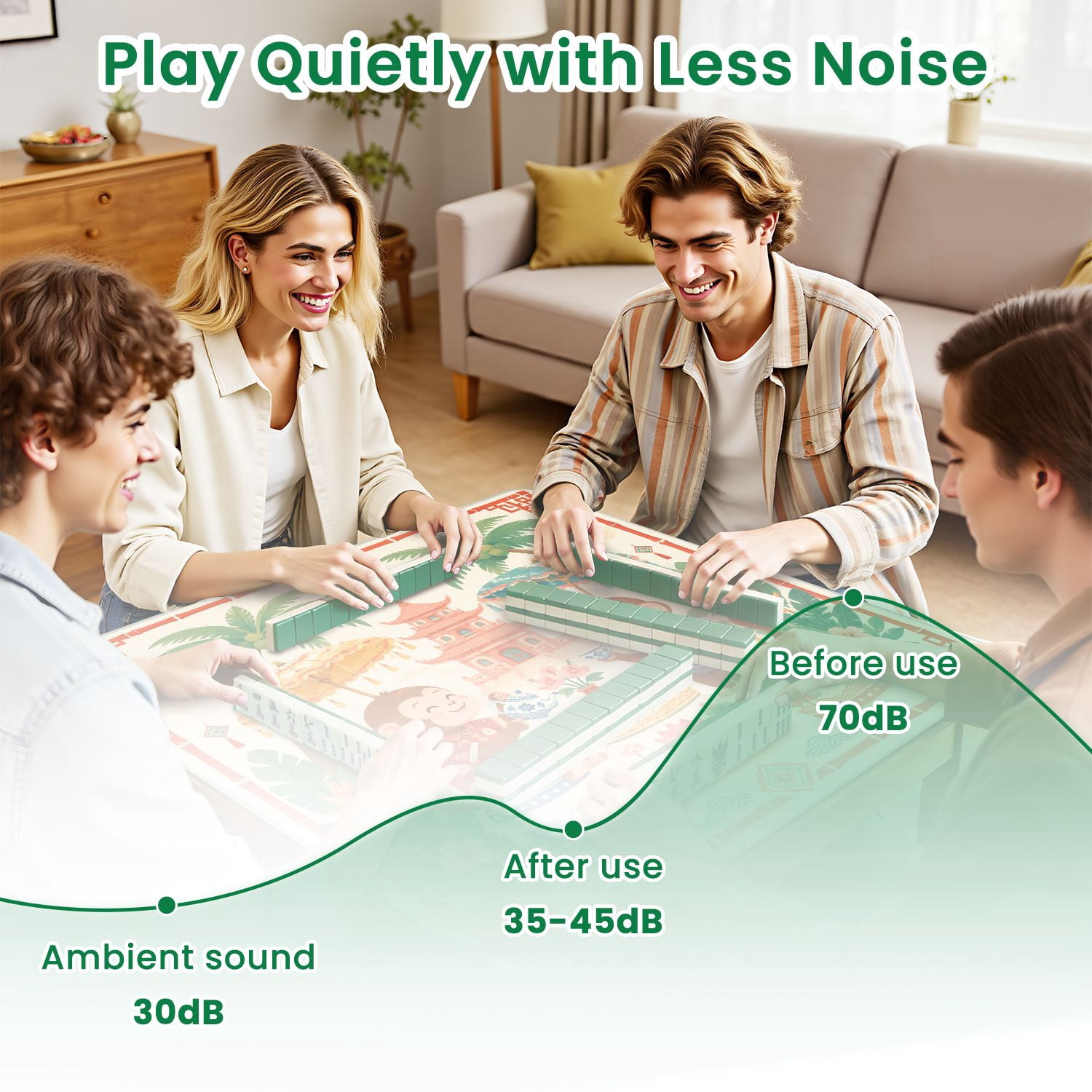 Mahjong Mat 31.5" x 31.5" Whimsical Monkeys Tea Party Oriental Garden Pink Pagoda Palm Trees Non-Slip Noise Reduction Chic Portable Gaming Table Cover for Family Game Night & Gift