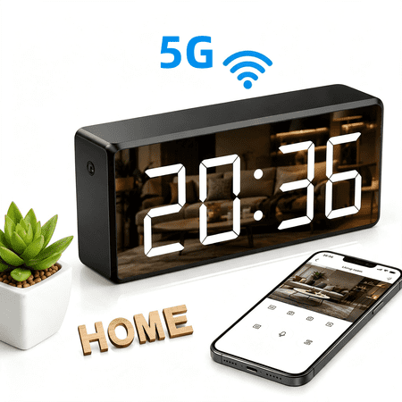 Rixvaxt Smart clock camera, 4K home security indoor camera, nanny cam, supports 5G & 2.4G dual-band WiFi, wireless security camera, two-way talk, full-color night vision.
