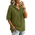 thumbnail image 3 of yillto Womens Short Sleeve Sweater Cardigan with Hooded Button down Casual Loose Knit Coats with Pockets, 3 of 6