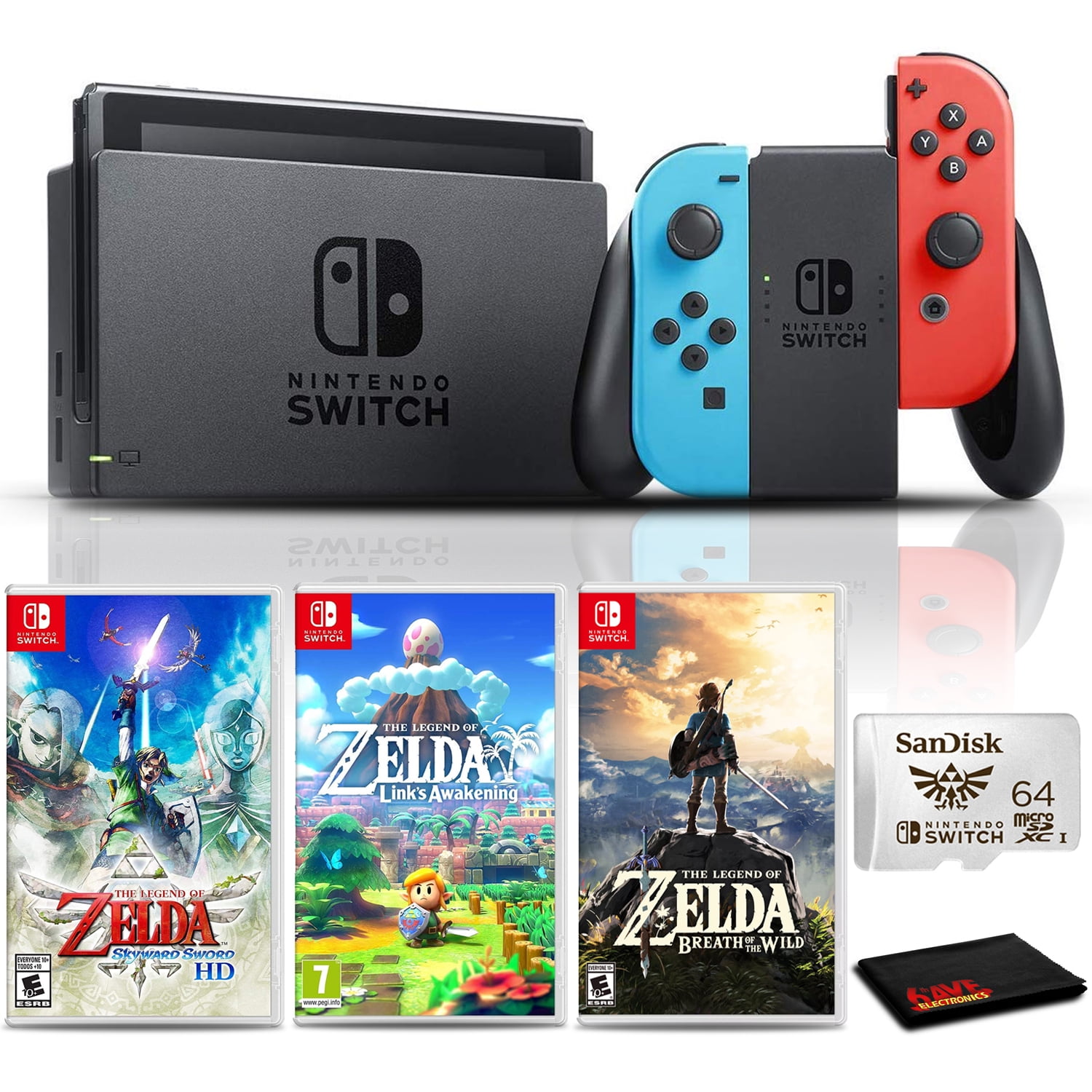 Nintendo Switch Console (Neon Blue/Red) with 64GB microSD and 3-Pk Zelda  Games - Walmart.com