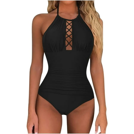

Finelylove Womens Swimsuit Padded Sport Bra Style Bikini Black XL