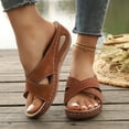 thumbnail image 2 of Women's Wedge Platform Sandals Comfortable Slip On Backless Slide Beach Sandal Open Toe Non Slip Work Shoes Brown Size 8.5, 2 of 4