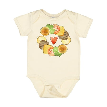 

Inktastic I Love Burgers Summer Burger Fixings and Heart Gift Baby Boy or Baby Girl Bodysuit