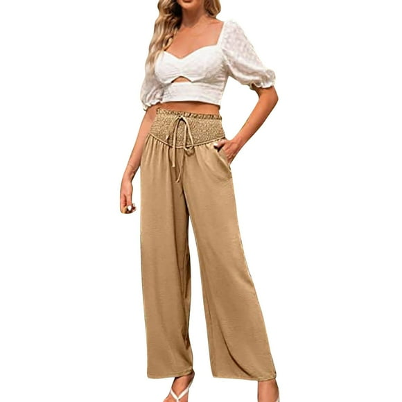 snowsong Women's Pants Wide Leg Pants Woman Wide Leg Pants For Women High Waisted Business Casual Pants Work Pants Loose Flowy Summer Beach Pants With Pockets Sweatpants Women Khaki XL