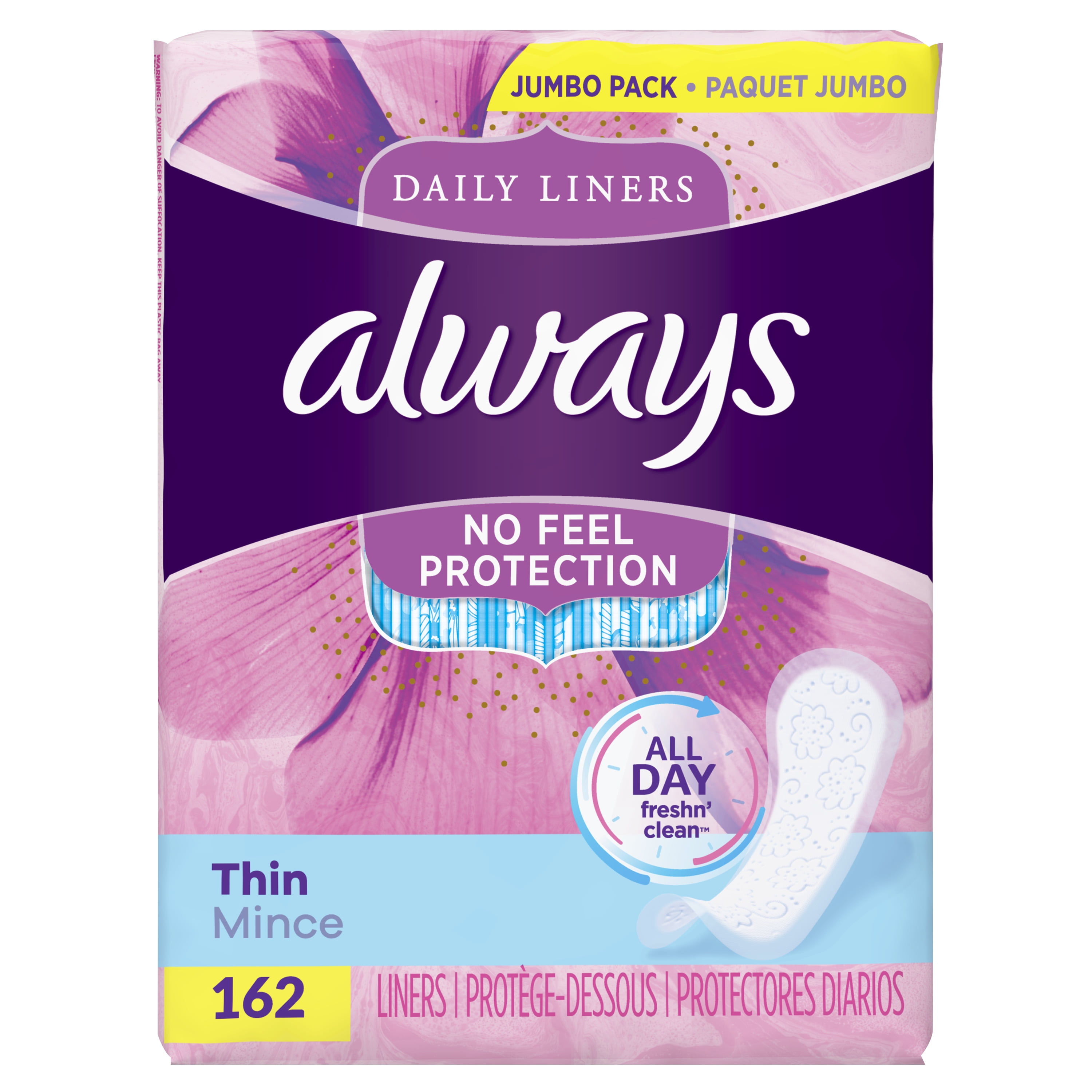 Always Thin Regular Daily Liners, Unscented, 162 Ct