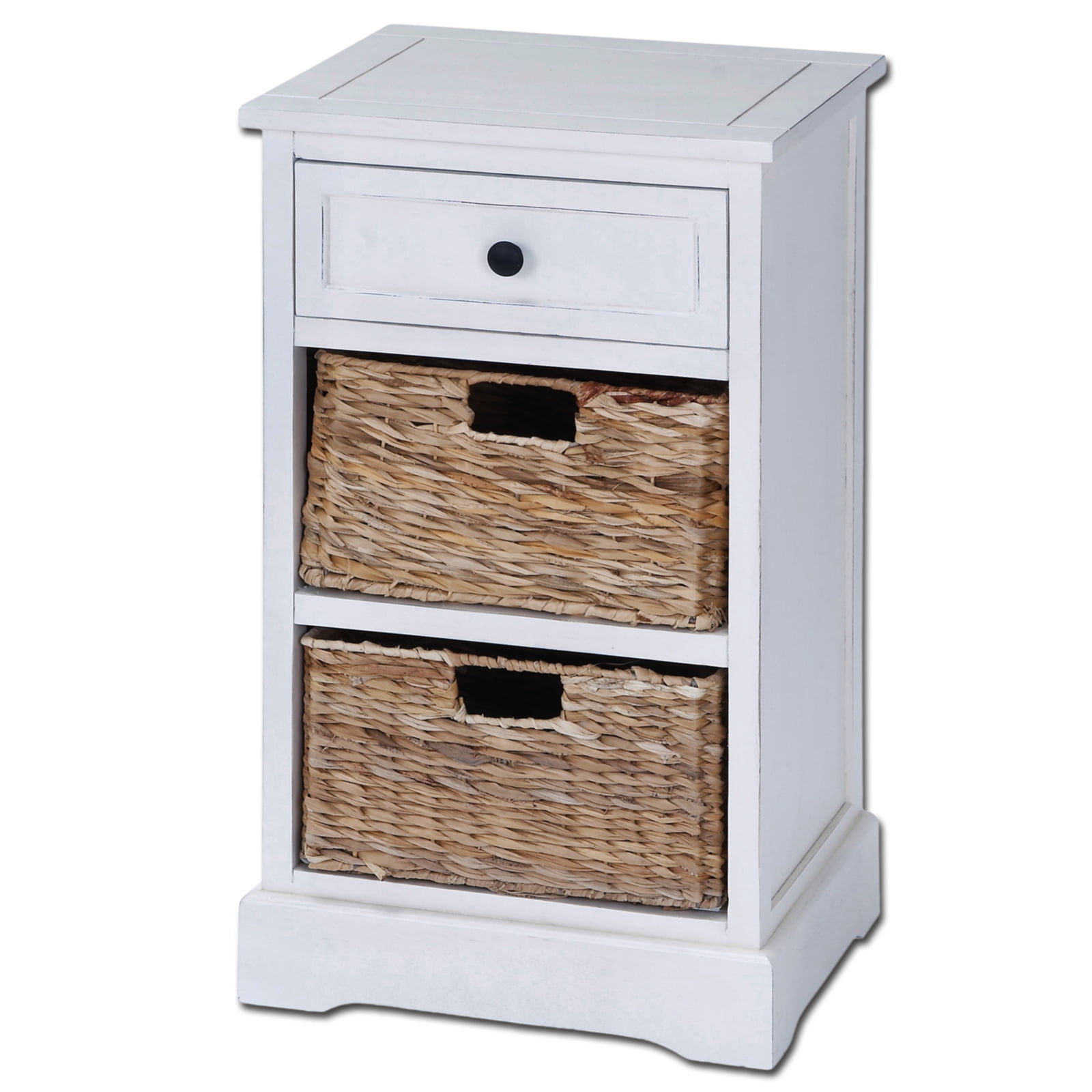 Malibu 3Drawer Night Stand with Wicker BasketsFinishWhite,Material
