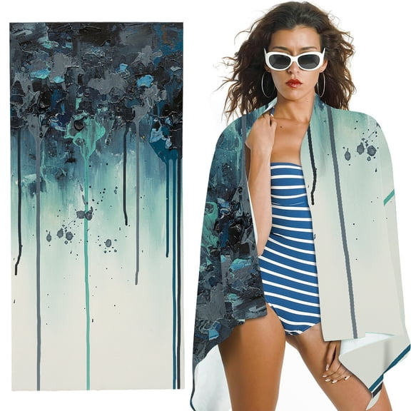 RKSupls Abstract Blue Black Grey and White Oversized Microfiber Beach Towel, Ultra-Soft Microfiber  for Bathroom, beach, Soft Super Absorbent- 30x60 in