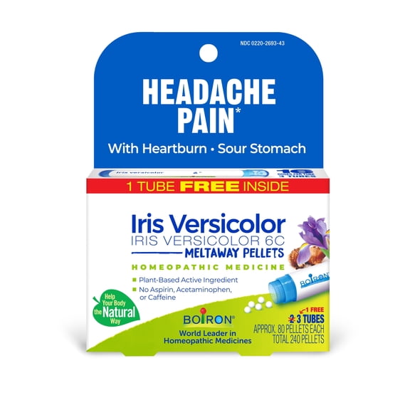 Boiron Iris Versicolor 6C Bonus Pack, Homeopathic Medicine for Heartburn, Headache On Relaxation, 240 Pellets
