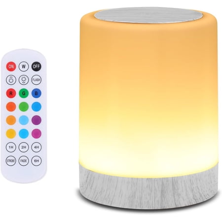 Touch Bedside Table Lamp,13 Rgb Colors & 5 Brightness, Usb Rechargeable Desk Lamp, Remote Control Dimmable Light With Rgb Color Changing,Portable Lamp For Baby (Wood Grain Beige)