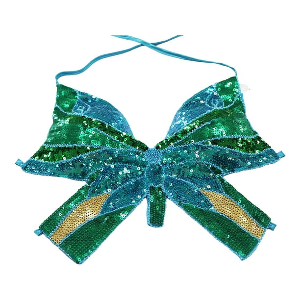 Top corto de mariposa con lentejuelas brillantes, camiseta sin mangas tribal para discoteca, ropa de baile, sujetador halter Azul verde