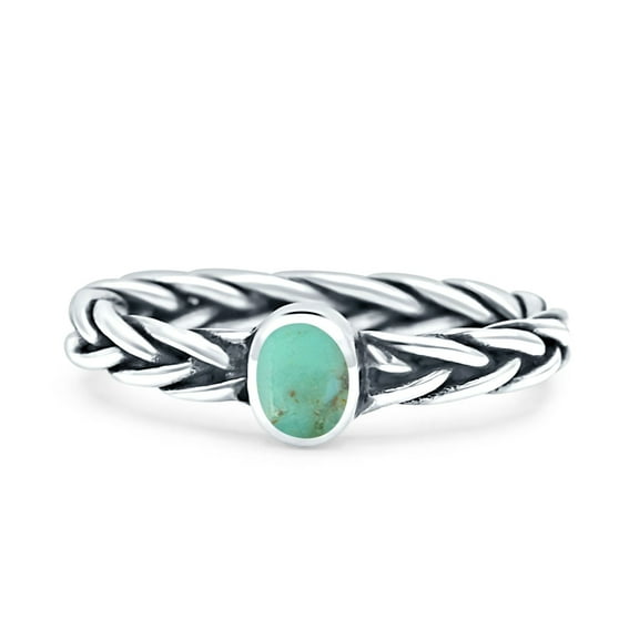 Dainty Braided Celtic Weave Rope Oval Turquoise Ring Band 925 Sterling Silver Size 5