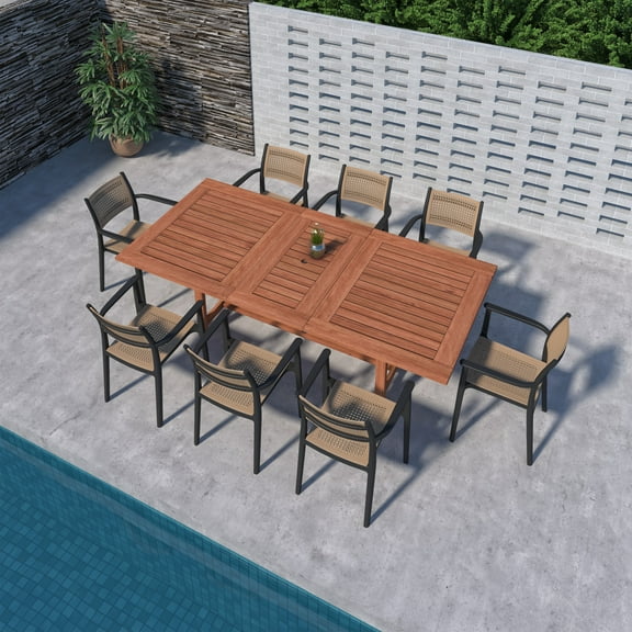 Amazonia San Juan Bay 9-Piece Dark Finish Wood 100% FSC Rectangular Patio Dining Set