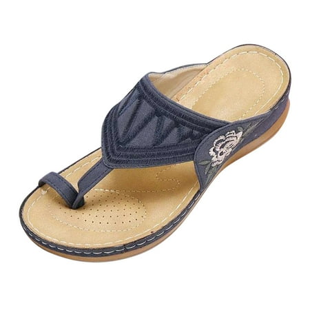 

Sandals Women Summer Women Fashion Clip Toe Flower Embroidery Sandals Women S Sandals Pu Blue 40