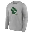 thumbnail image 2 of Men's Gray Milwaukee Bucks Alternate Logo Long Sleeve T-Shirt, 2 of 3