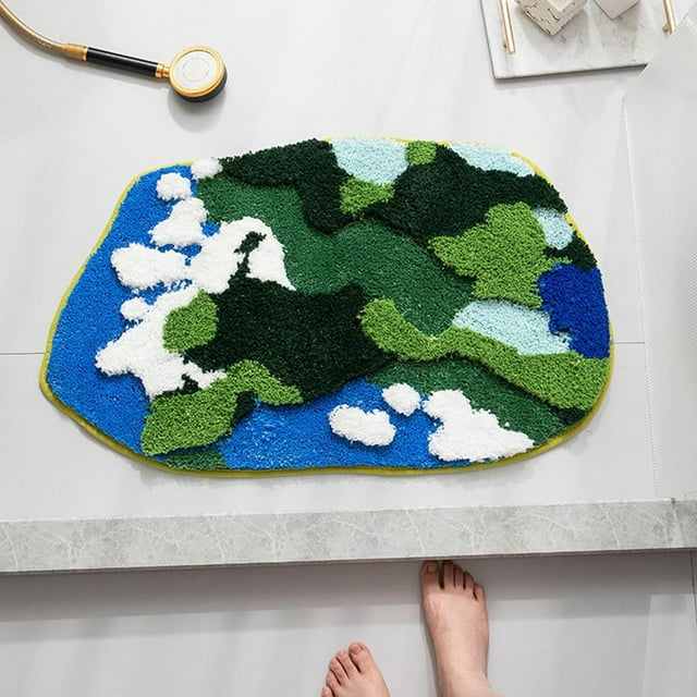 RuiJiao Clearance Moss Flocking Rug Bathroom Non-Slip Absorbent Floor Mat Soft Microfiber Rug Door Mat