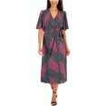 thumbnail image 1 of Anne Klein Womens Flutter Sleeve Faux Waistband Surplice Dress, black, 10, 1 of 2