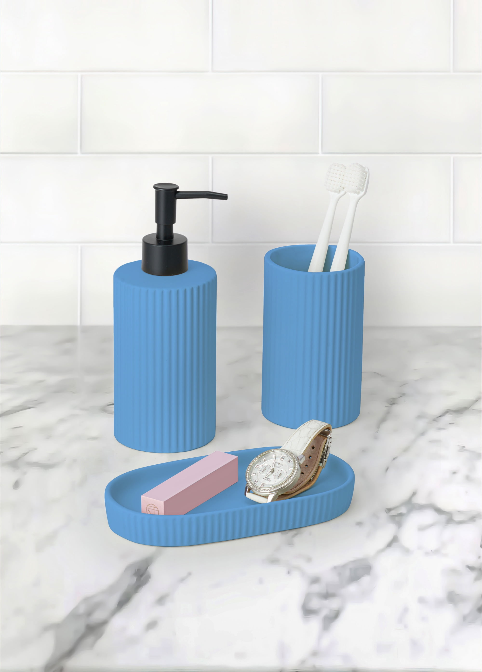 Mainstays By Becky G. & Alejandra 3-Piece Bath Accessory Set, Blue