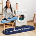 thumbnail image 6 of Ottomanson Non-Slip Rubberback 2x5 Laundry Room Runner Rug, 20" x 59" Oval, Black/Blue, 6 of 7