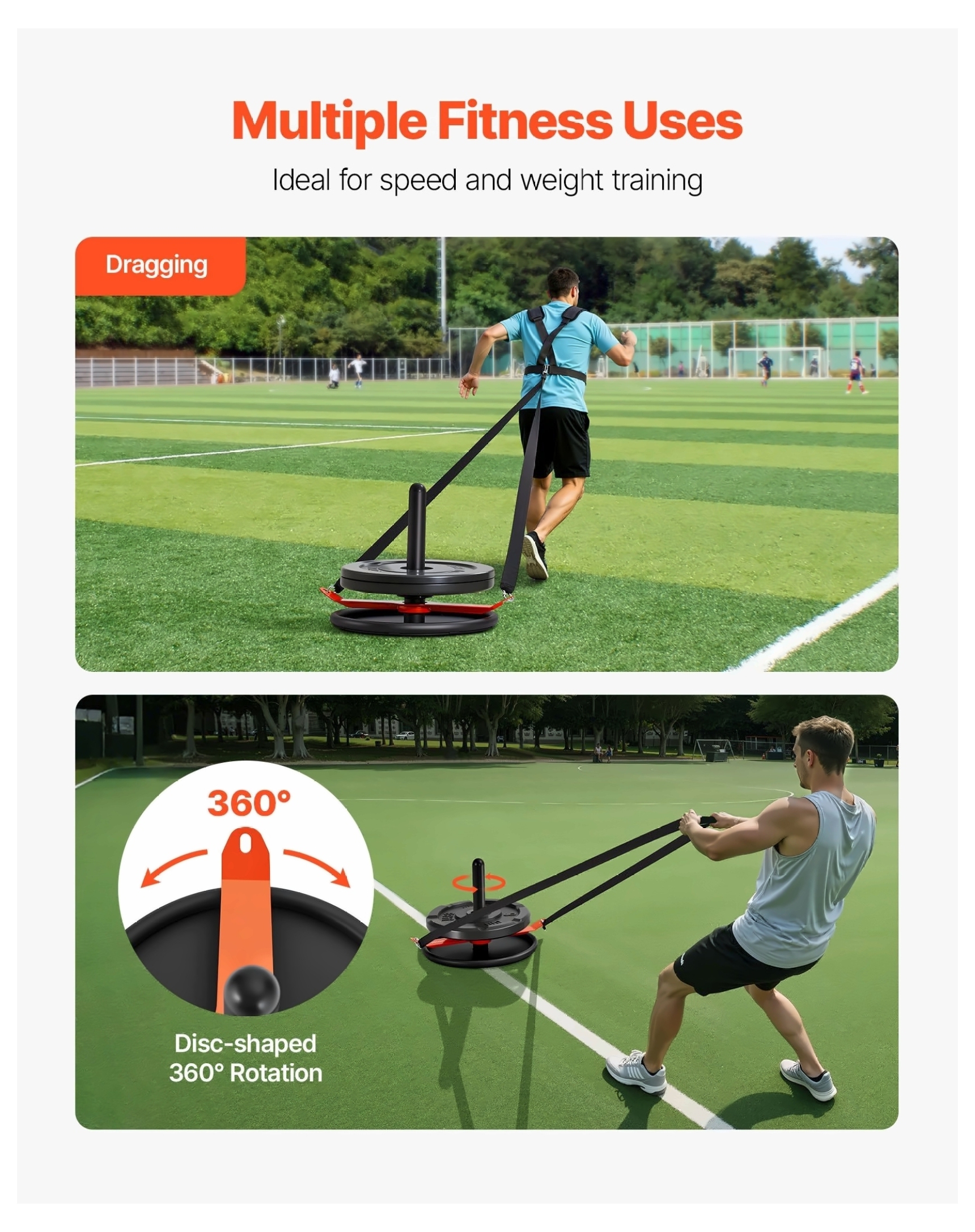 Weight Sled, Power Pull Sled for Fitness, Strength Training Sled - Orange/Black, 2 inch Plate Compatible, Heavy Duty Steel, Full Body Workout