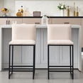 thumbnail image 2 of Hassch Set of 2 Counter Height Bar Stools, Ivory Linen Upholstered Armless Bar Chairs with Padded Seat and Backrest, Modern Metal Frame Barstools for Kitchen Island and Dining Room, 2 of 8