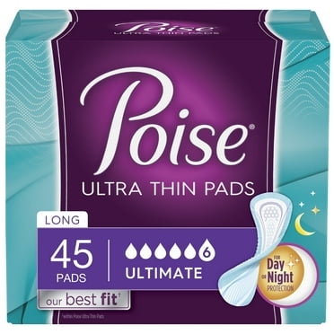 Poise Ultra Thin Incontinence Pads, Ultimate Absorbency, Long, Unscented (Choose Your Count)