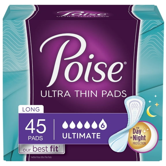 Poise Ultra Thin Incontinence Pads, Ultimate Absorbency, Long, Unscented (Choose Your Count)
