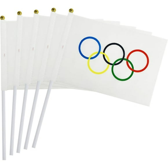 Popular 25-pack Olympic Games Flag Small Mini Olympic Rings Handheld Stick Flags Banner Outdoor Yard Decoration Gift with Box ZMYX