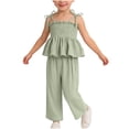 thumbnail image 2 of ITSAME Toddler Girls Summer Outfit Set, Ruffle Smocked Camisole and Pants Fashion Casual Clothes 2-Piece Green Size 6, 2 of 8