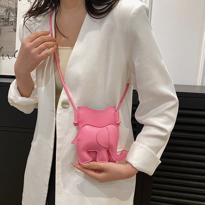 Animal Elephant Shaped Mini Crossbody Bag for Women and Girls, Cute PU Leather Shoulder Purse with Coin Pocket and Stitching Detail, Holds Lipstick and Small Essentials in Pink for Casual Travel