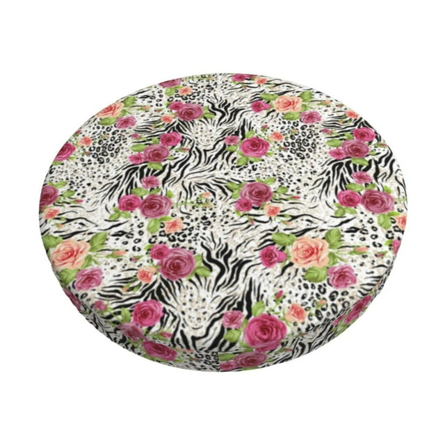 Saiise Housse de Coussin de Tabouret de Bar à Imprimé Zèbre Mixte Roses, Coussin de Siège Rond pour Tabourets en Bois et Métal, Confortable et Durable-14 Pouces