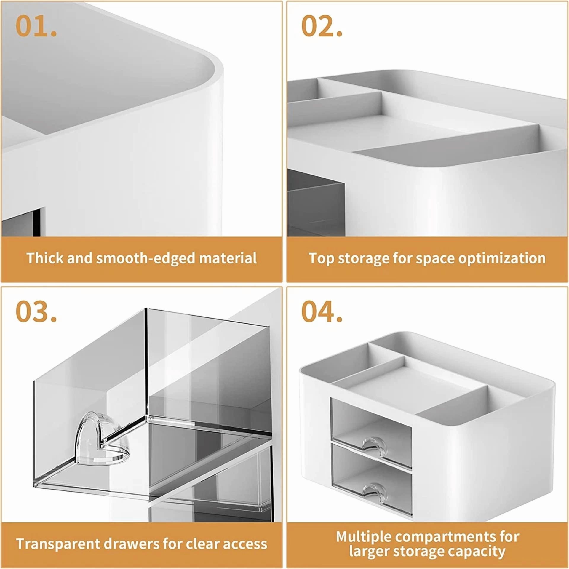 Pen Holder With 2 Drawers – Desk Organizer For Office Supplies & Accessories