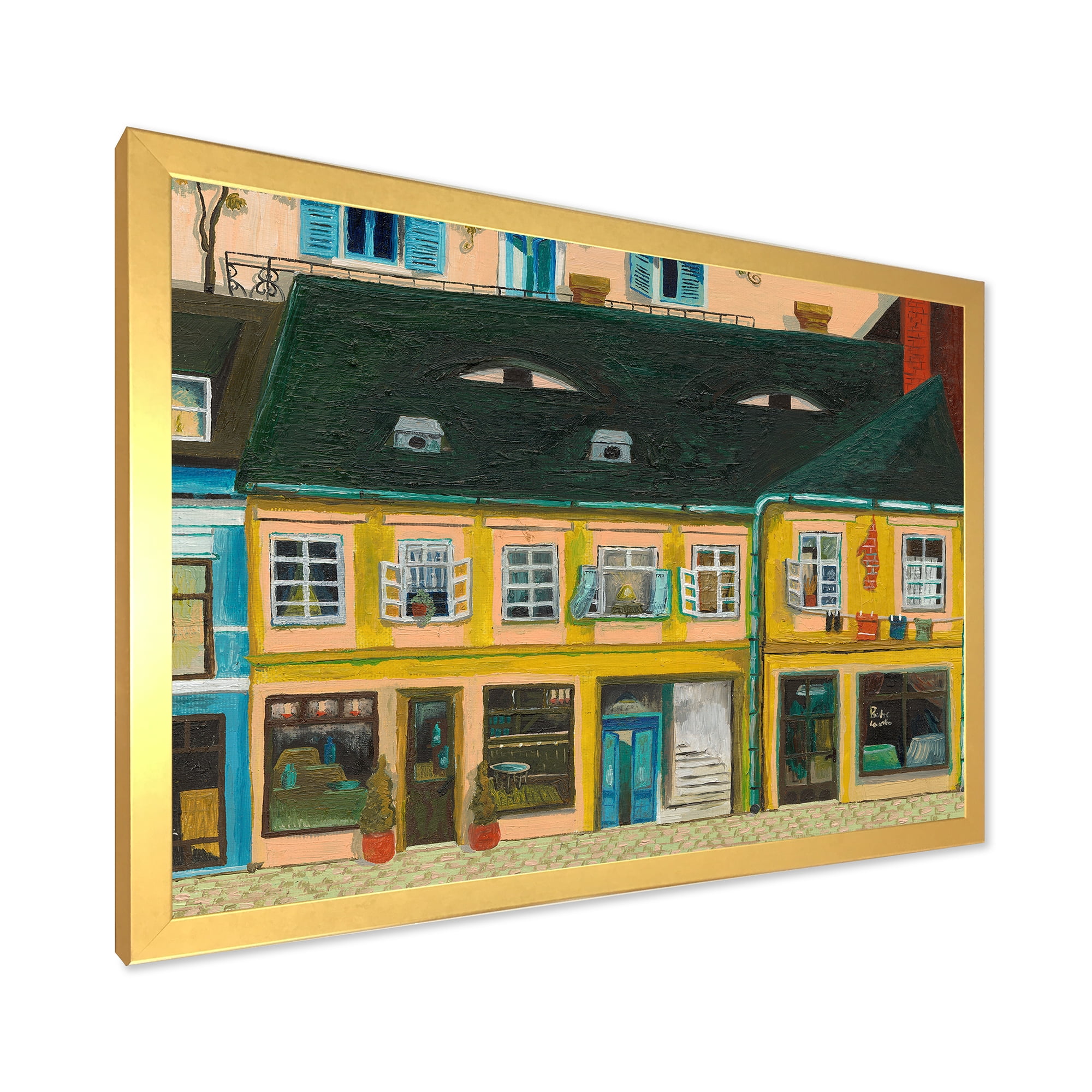 Designart 'Abstract Yellow Facade of Houses In Street In Paris' French Country Framed Art Print